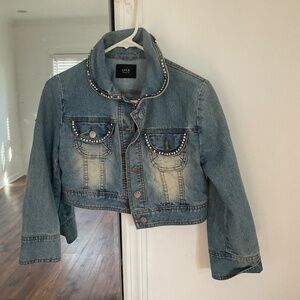 LVLX JEAN JACKET RHINESTONE TRIM LARGE